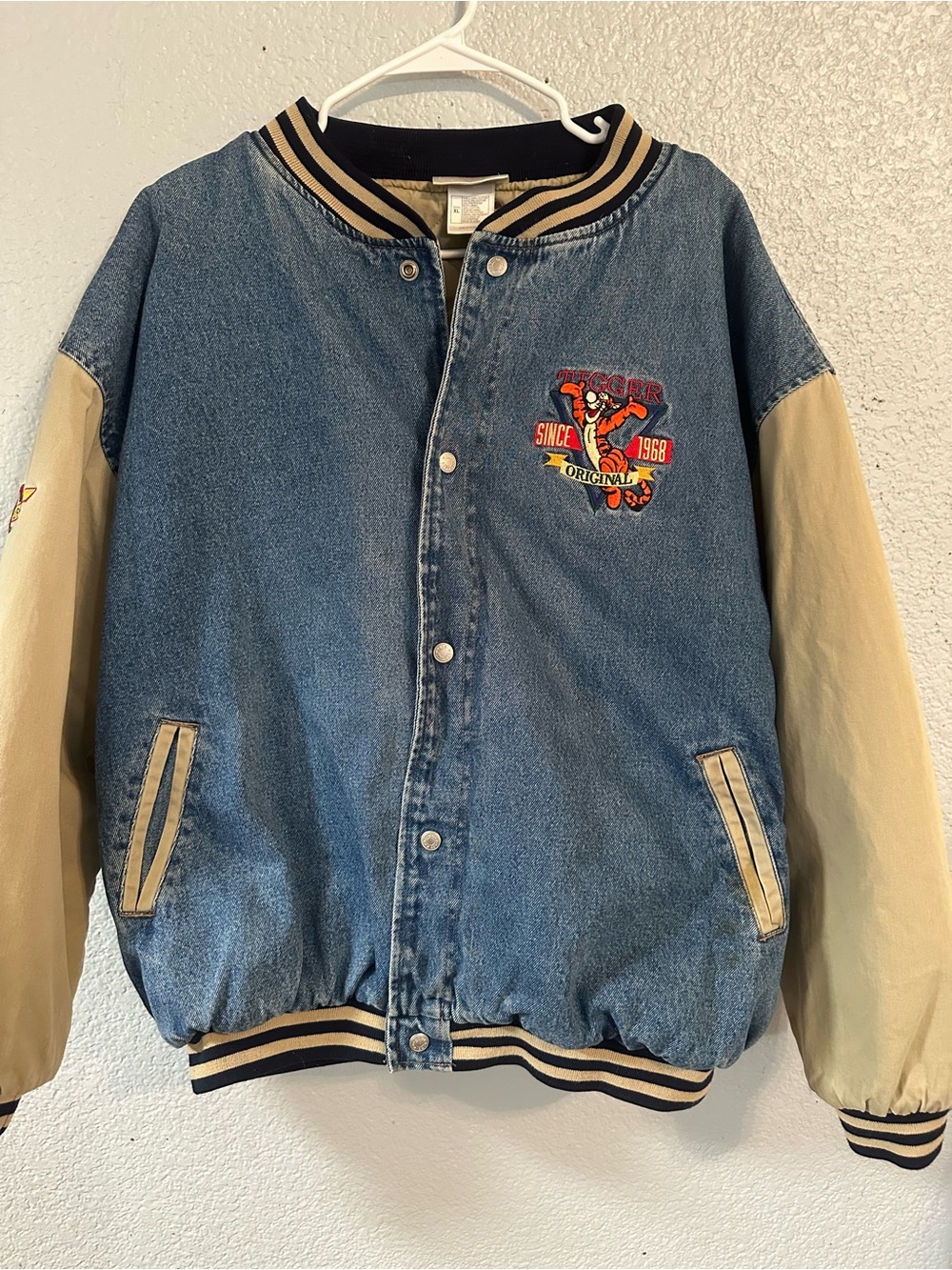 Vintage 90’s Blue Denim Tigger Varsity Jacket Like New!